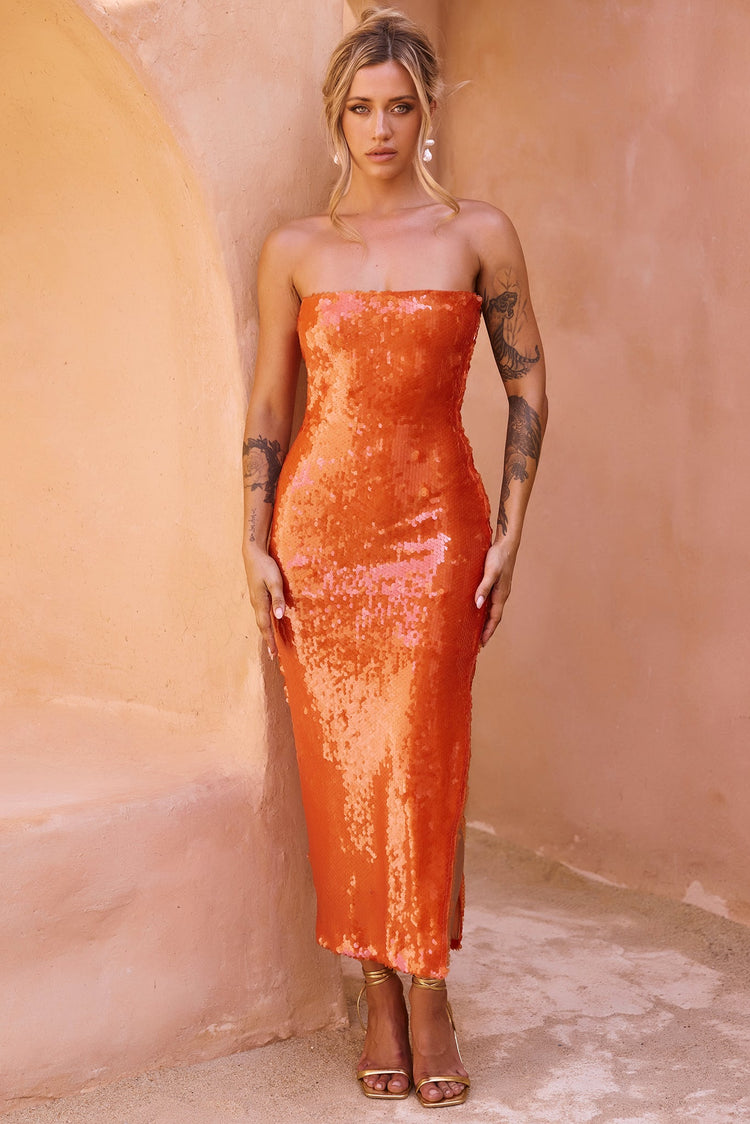 Bright Breezy Sequin Midi Dress - Orange for women