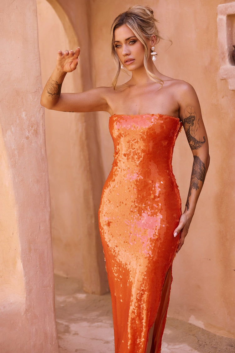 Bright Breezy Sequin Midi Dress - Orange for women