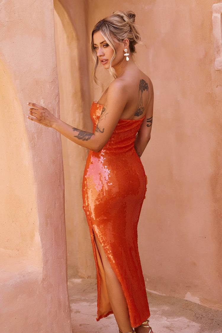 Bright Breezy Sequin Midi Dress - Orange for women