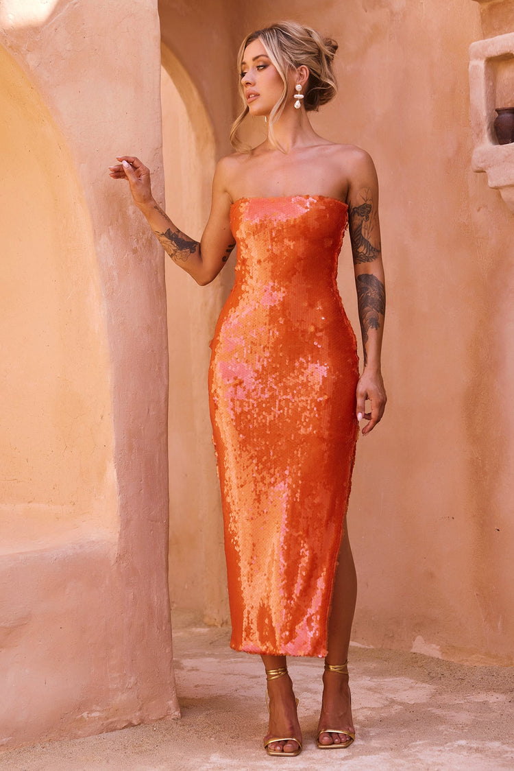 Bright Breezy Sequin Midi Dress - Orange for women