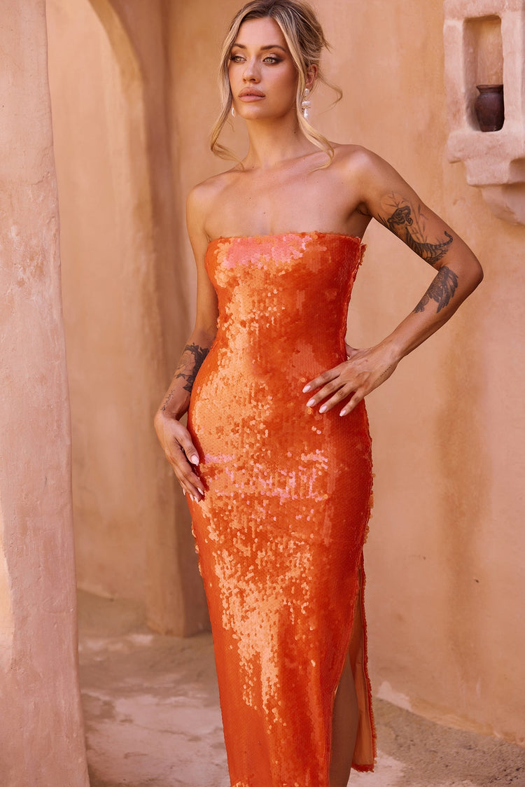 Bright Breezy Sequin Midi Dress - Orange for women