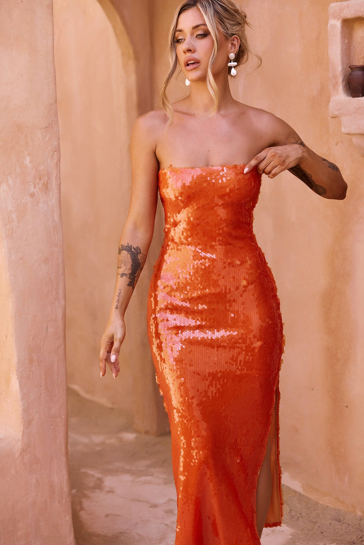 Bright Breezy Sequin Midi Dress - Orange for women