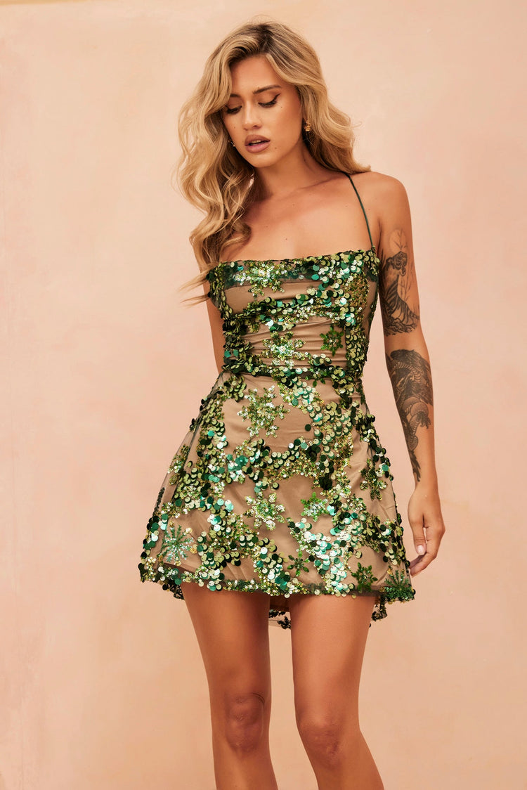 Champagne Eyes Mini Dress - Green for women