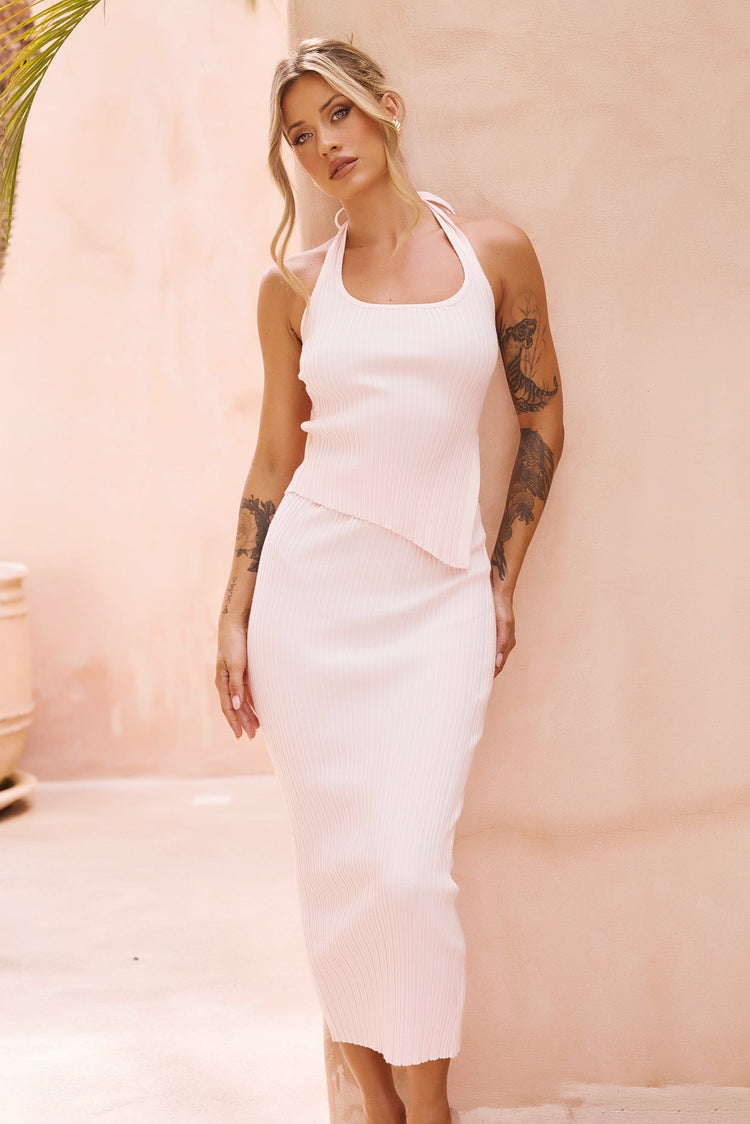 Chic Reigns Knit Midi Skirt - Pink for women