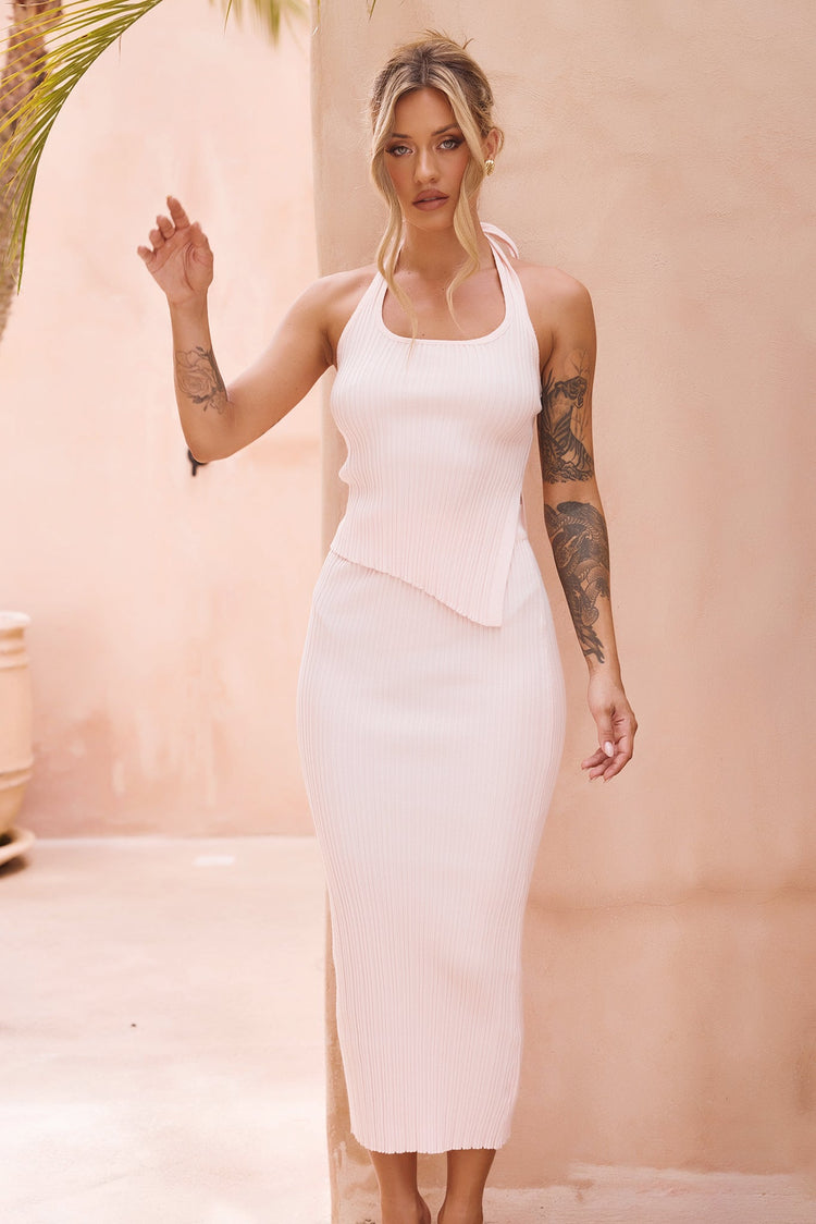 Chic Reigns Knit Midi Skirt - Pink for women