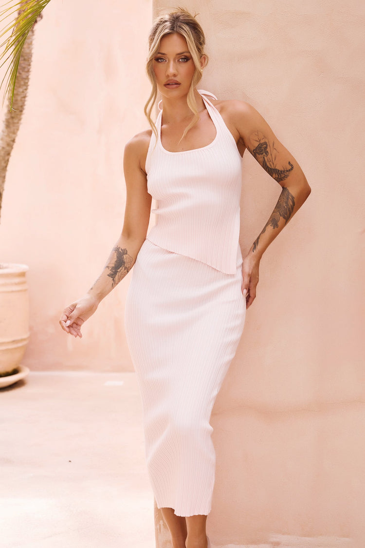 Chic Reigns Knit Midi Skirt - Pink for women