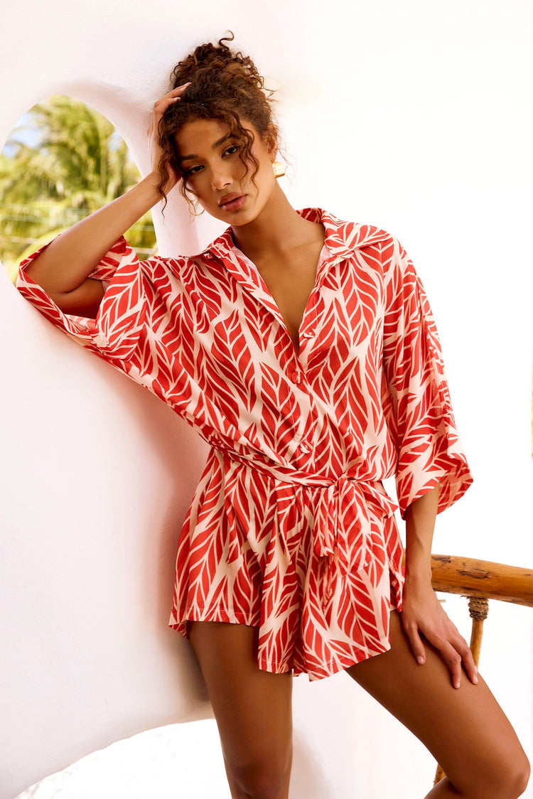 Ciao For Now Playsuit - Beige Red for women