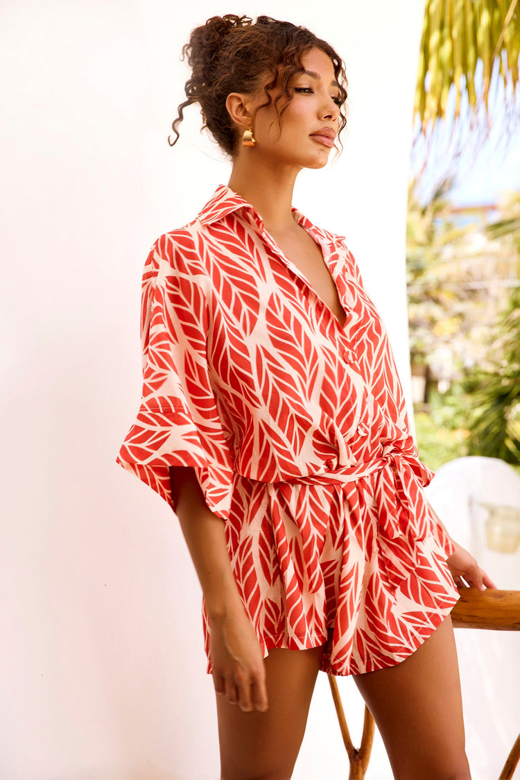 Ciao For Now Playsuit - Beige Red for women