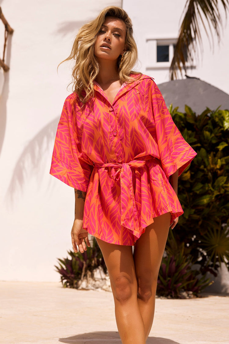 Ciao For Now Playsuit - Orange Pink for women