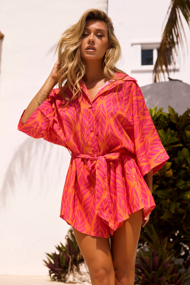 Ciao For Now Playsuit - Orange Pink for women