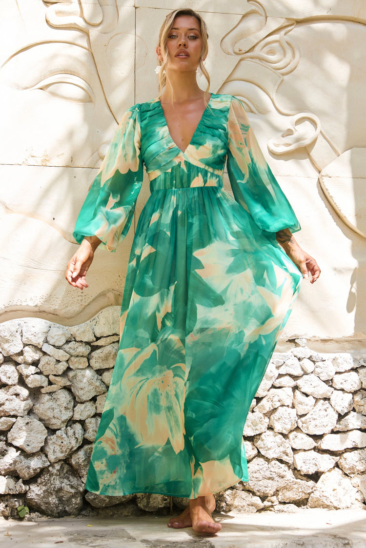Coastlines Maxi Dress - Green Multi for women