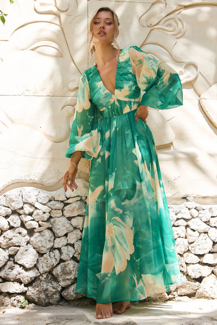 Coastlines Maxi Dress - Green Multi for women