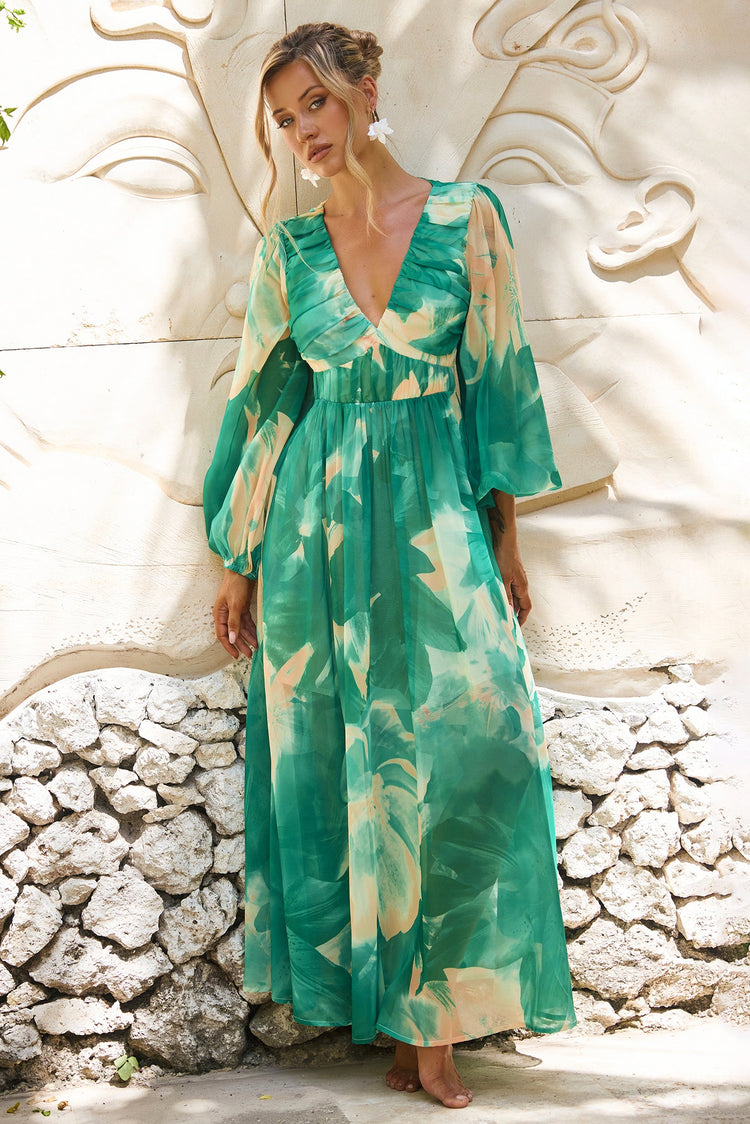 Coastlines Maxi Dress - Green Multi for women