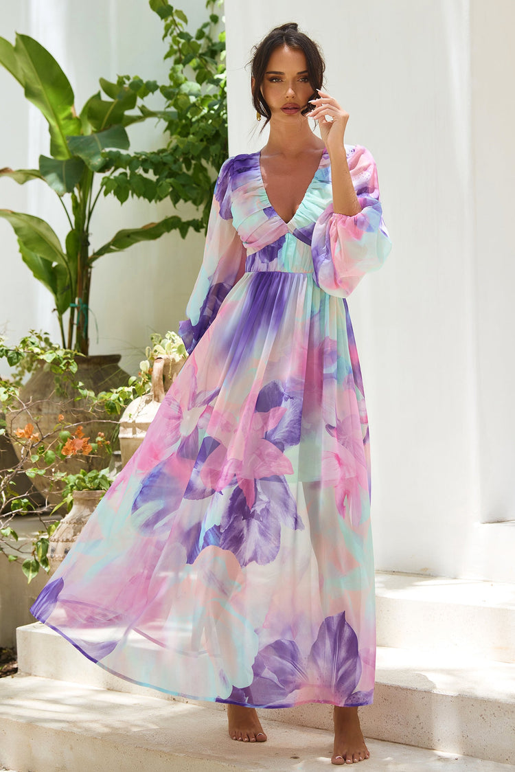 Coastlines Maxi Dress - Purple Multi for women