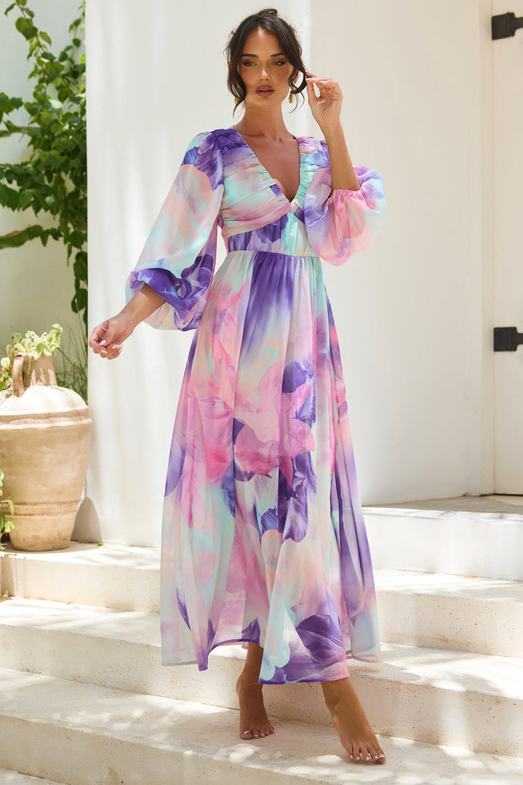 Coastlines Maxi Dress - Purple Multi for women