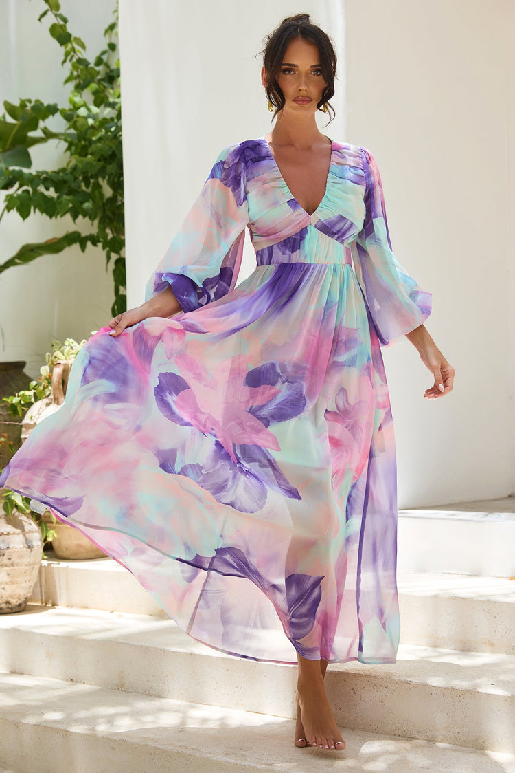 Coastlines Maxi Dress - Purple Multi for women