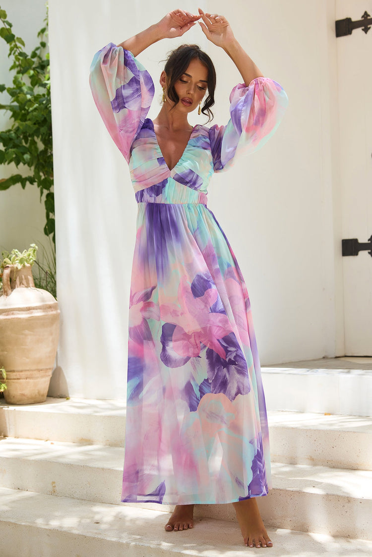 Coastlines Maxi Dress - Purple Multi for women