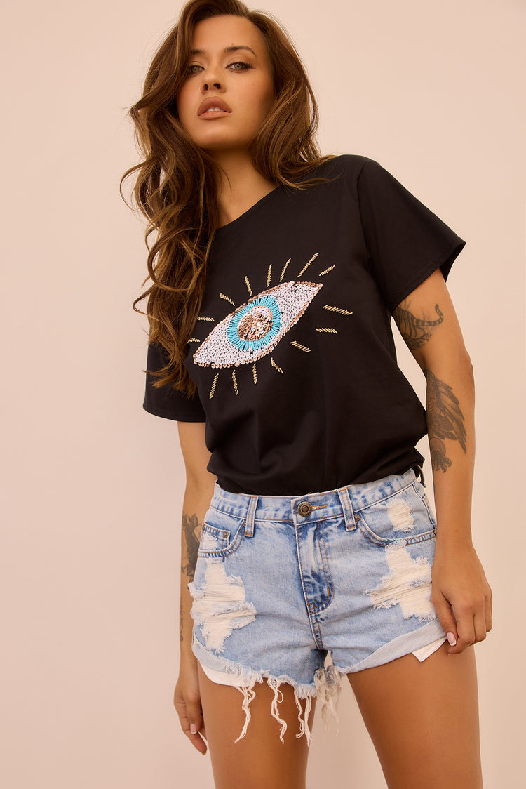 Cooler In Capri Tee - Washed Black for women
