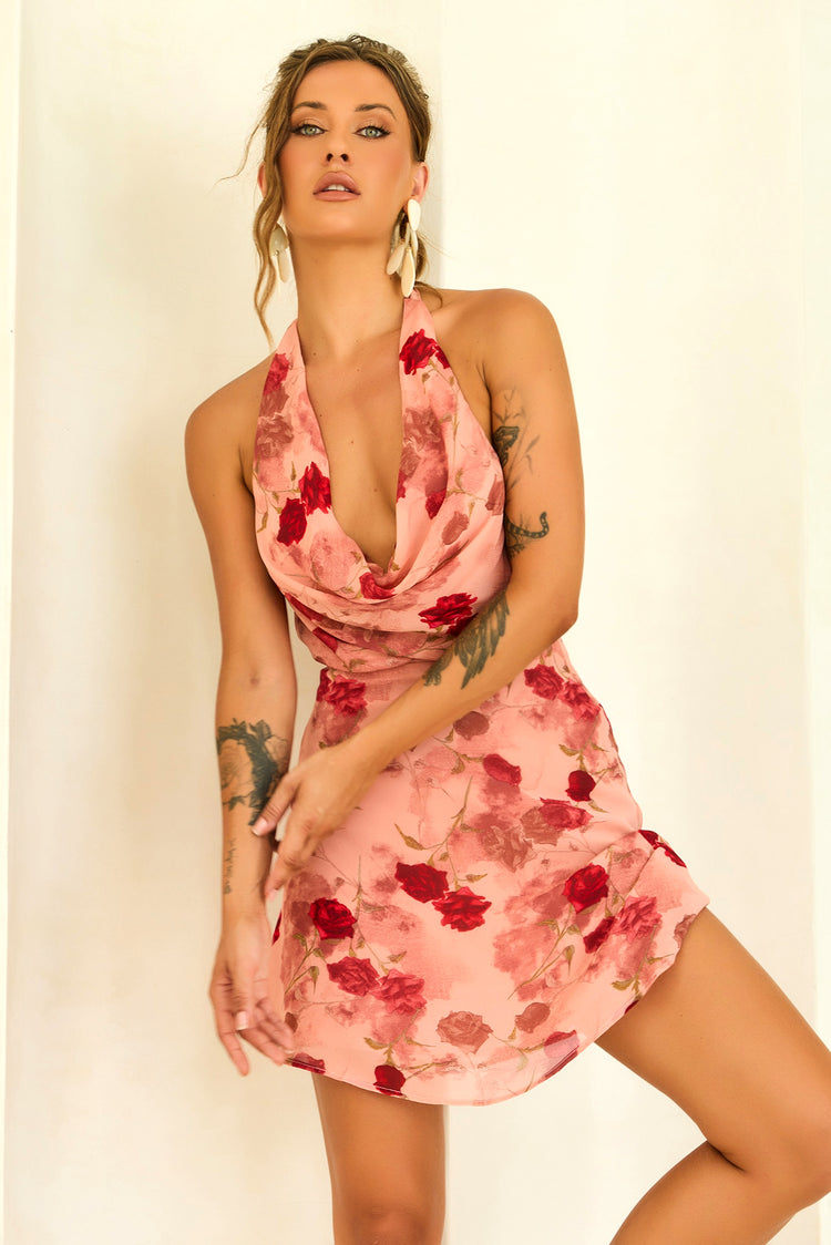 Crimson Lover Chiffon Mini Dress - Peach for women
