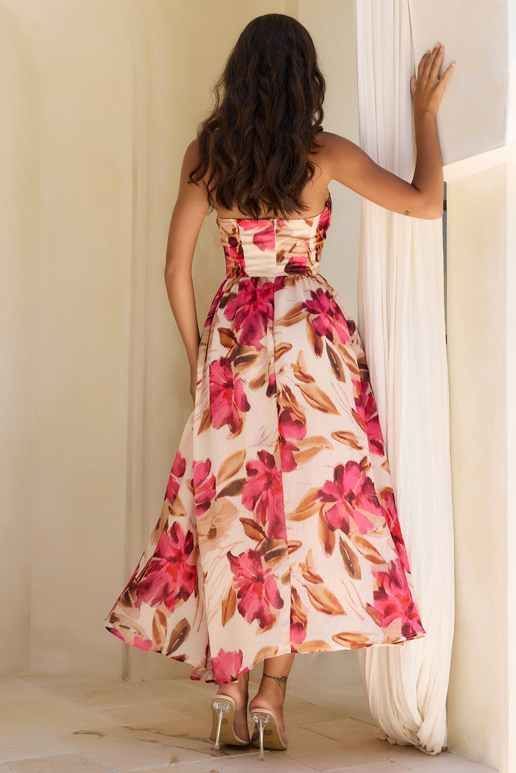 Crimson Whisper Woven Midi Dress - Wine Multi for women