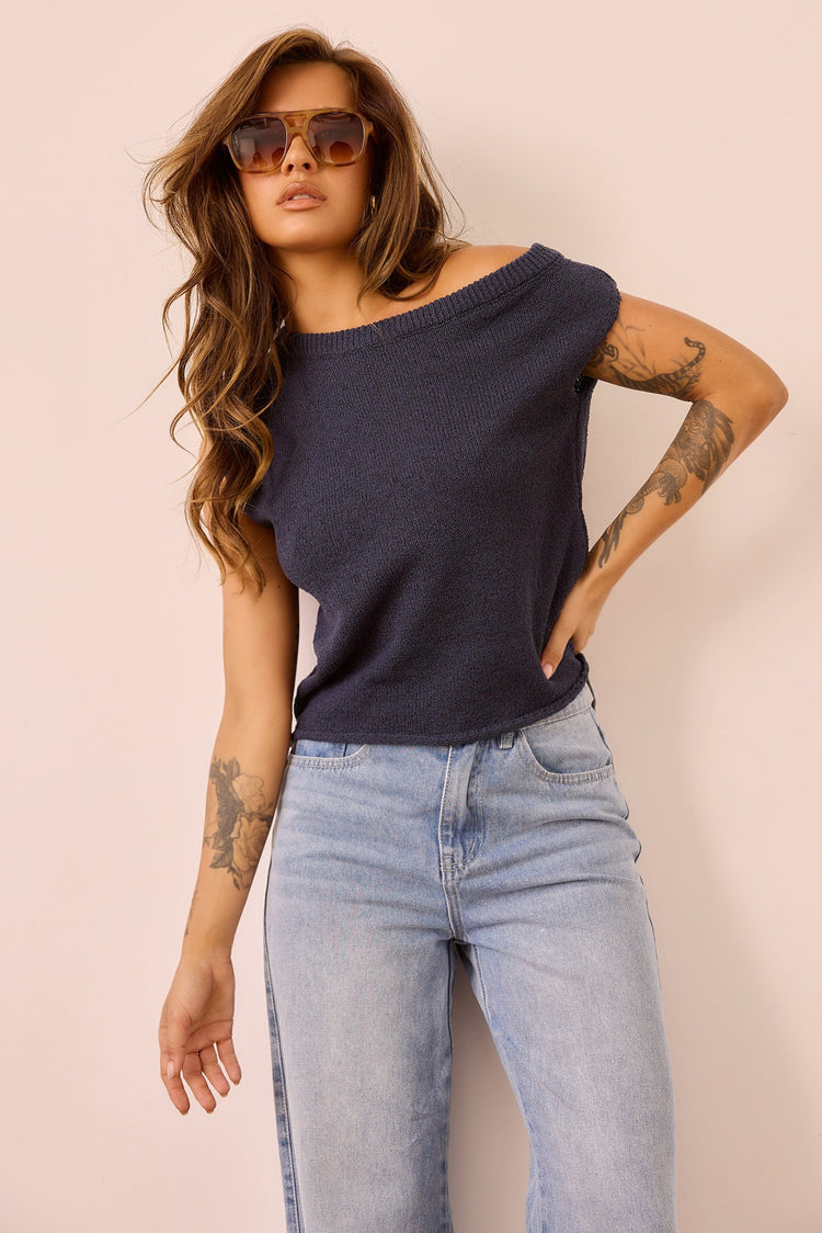 Dance In The Sun Knit Top - Navy for women