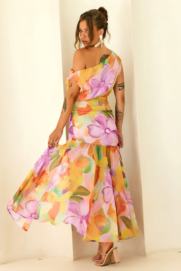 Darling Days Chiffon Maxi Dress - Orange Multi for women