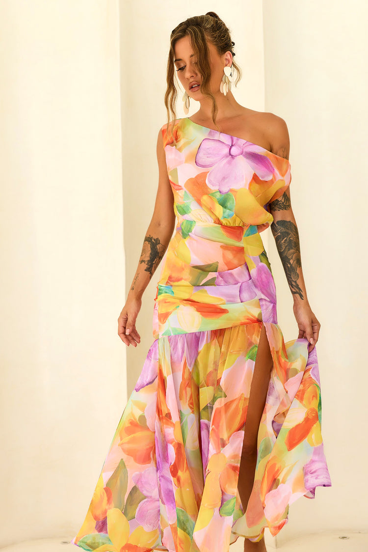 Darling Days Chiffon Maxi Dress - Orange Multi for women