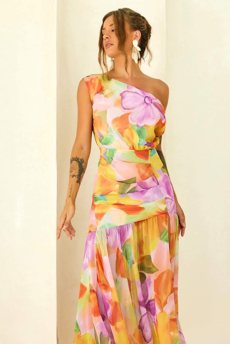 Darling Days Chiffon Maxi Dress - Orange Multi for women