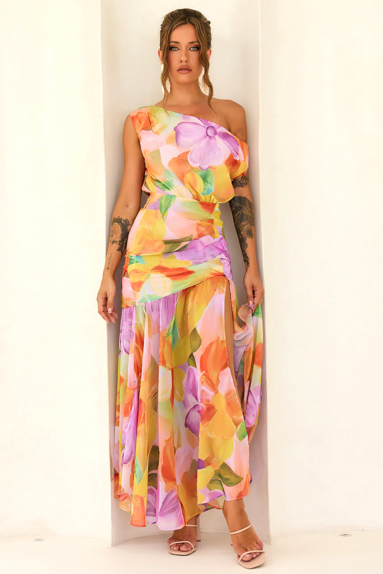 Darling Days Chiffon Maxi Dress - Orange Multi for women