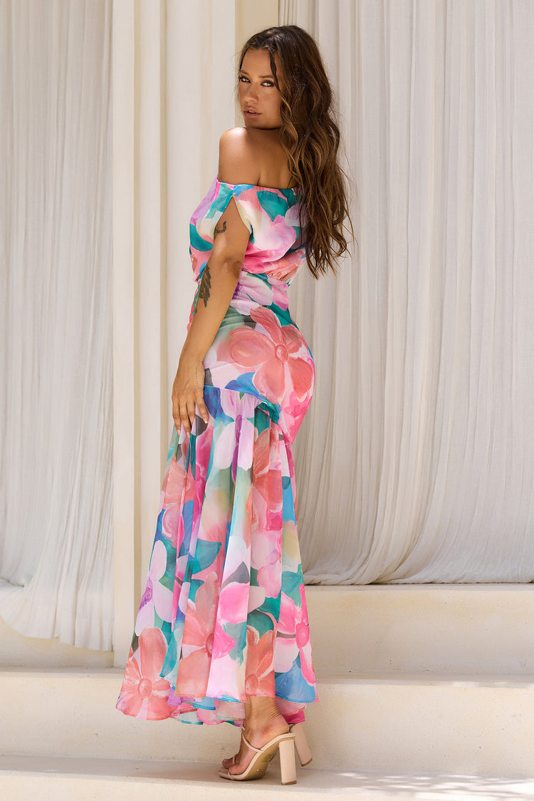 Darling Days Chiffon Maxi Dress - Pink Multi for women