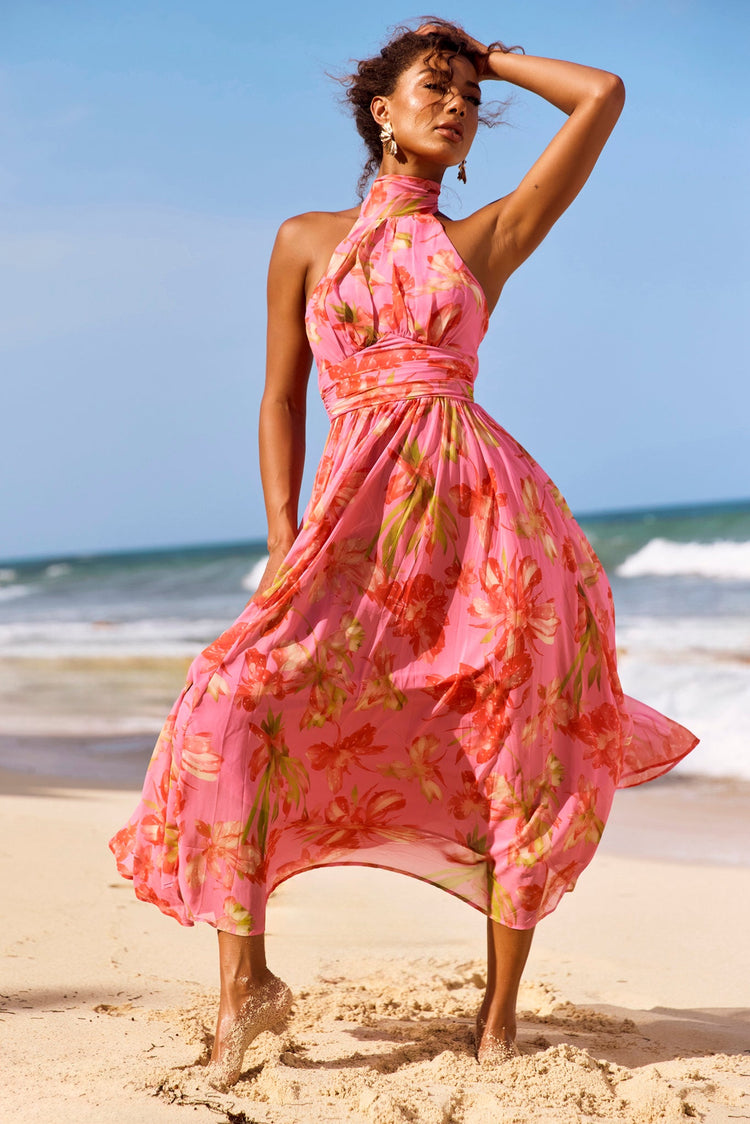 Date Picking Midi Dress - Pink for women