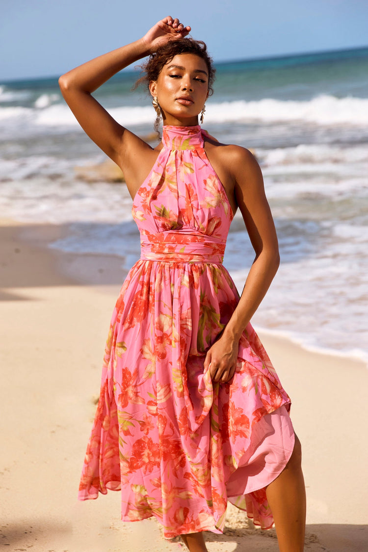 Date Picking Midi Dress - Pink for women