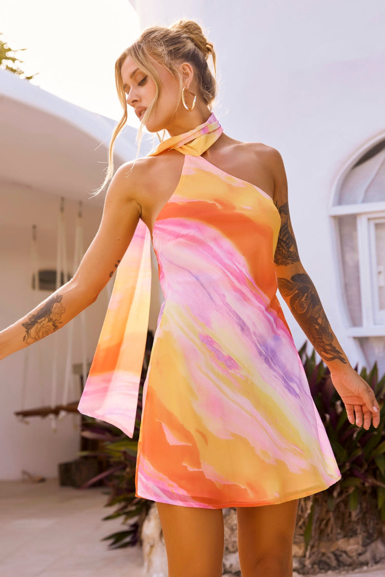 Desert Island Mini Dress - Orange Multi for women
