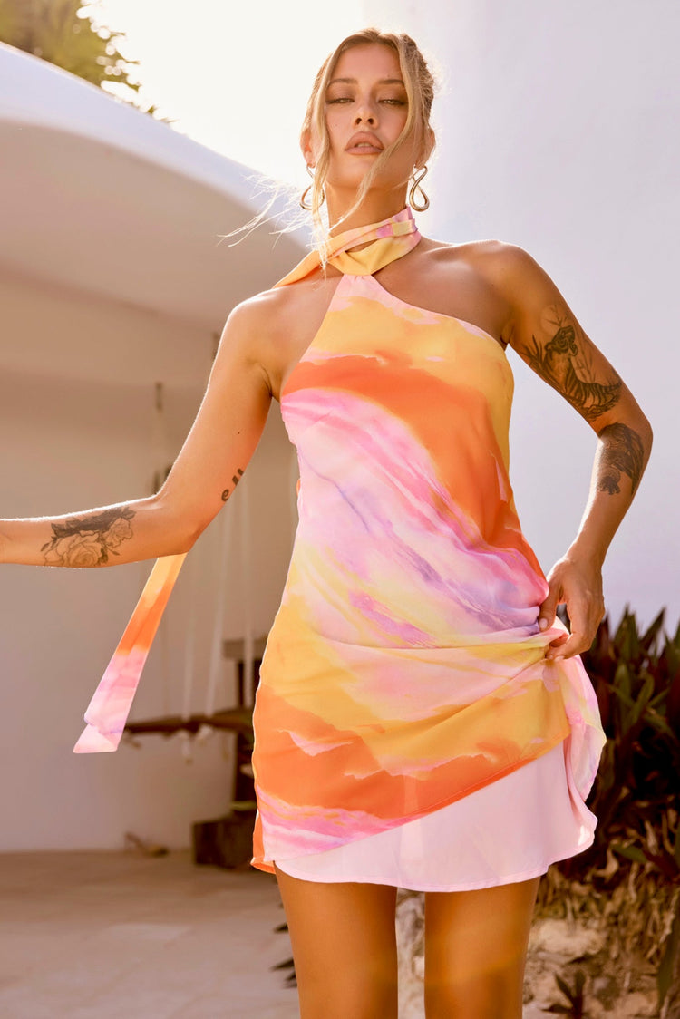 Desert Island Mini Dress - Orange Multi for women