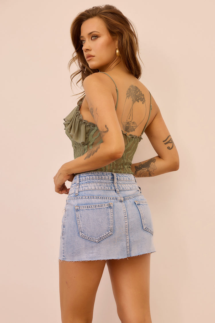 Double Take Denim Skirt - Washed Blue for women