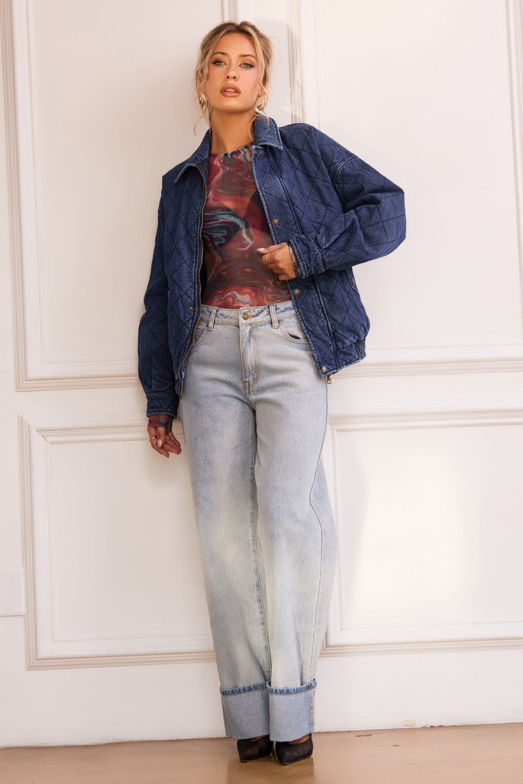 Dream Big Quilted Denim Jacket - Dark Blue for women