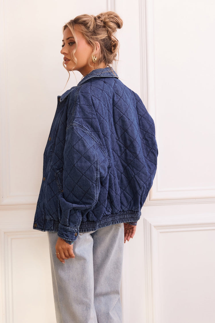 Dream Big Quilted Denim Jacket - Dark Blue for women