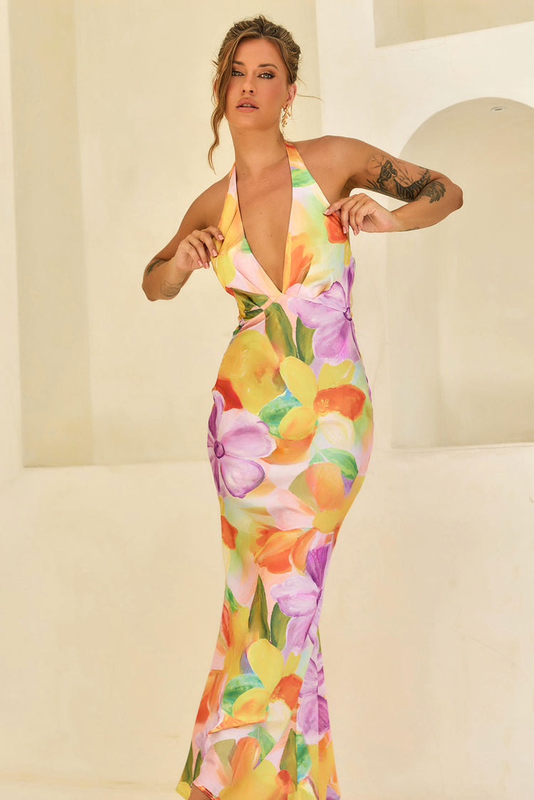 Dream State Satin Maxi Dress - Orange Multi for women