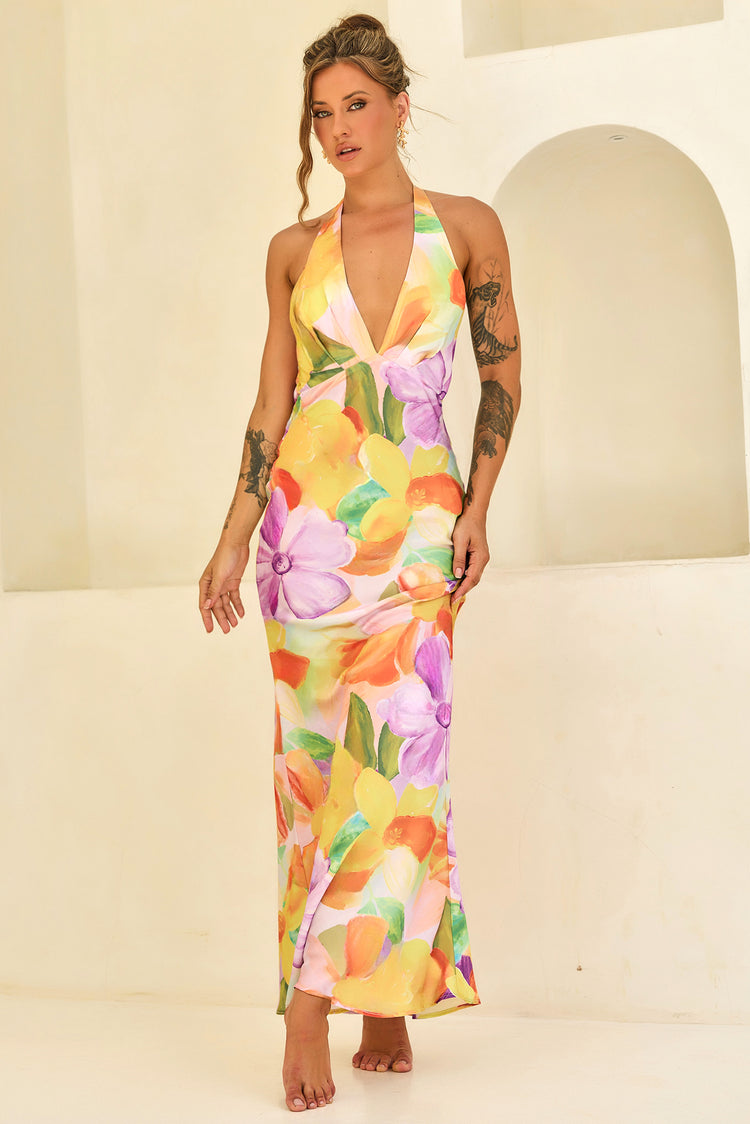 Dream State Satin Maxi Dress - Orange Multi for women