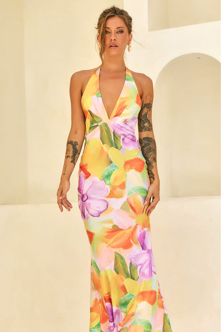 Dream State Satin Maxi Dress - Orange Multi for women