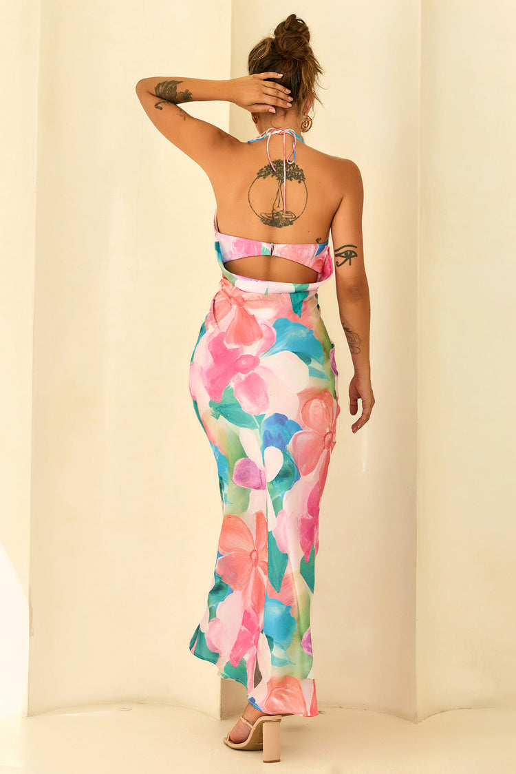 Dream State Satin Maxi Dress - Pink Multi for women