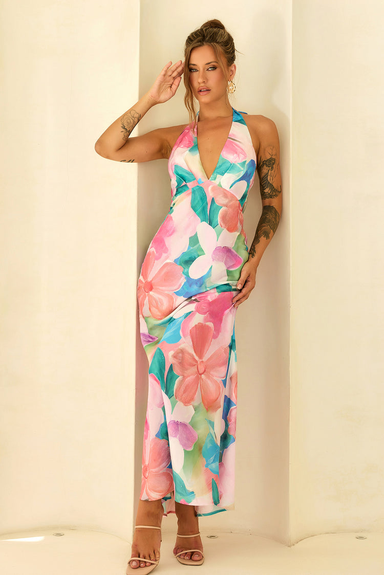 Dream State Satin Maxi Dress - Pink Multi for women