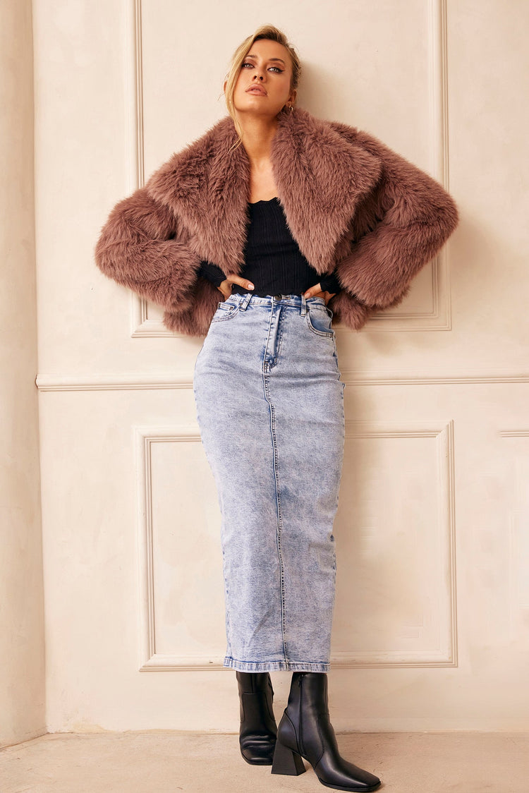 Dreaming Of Travel Faux Fur Jacket - Mocha for women