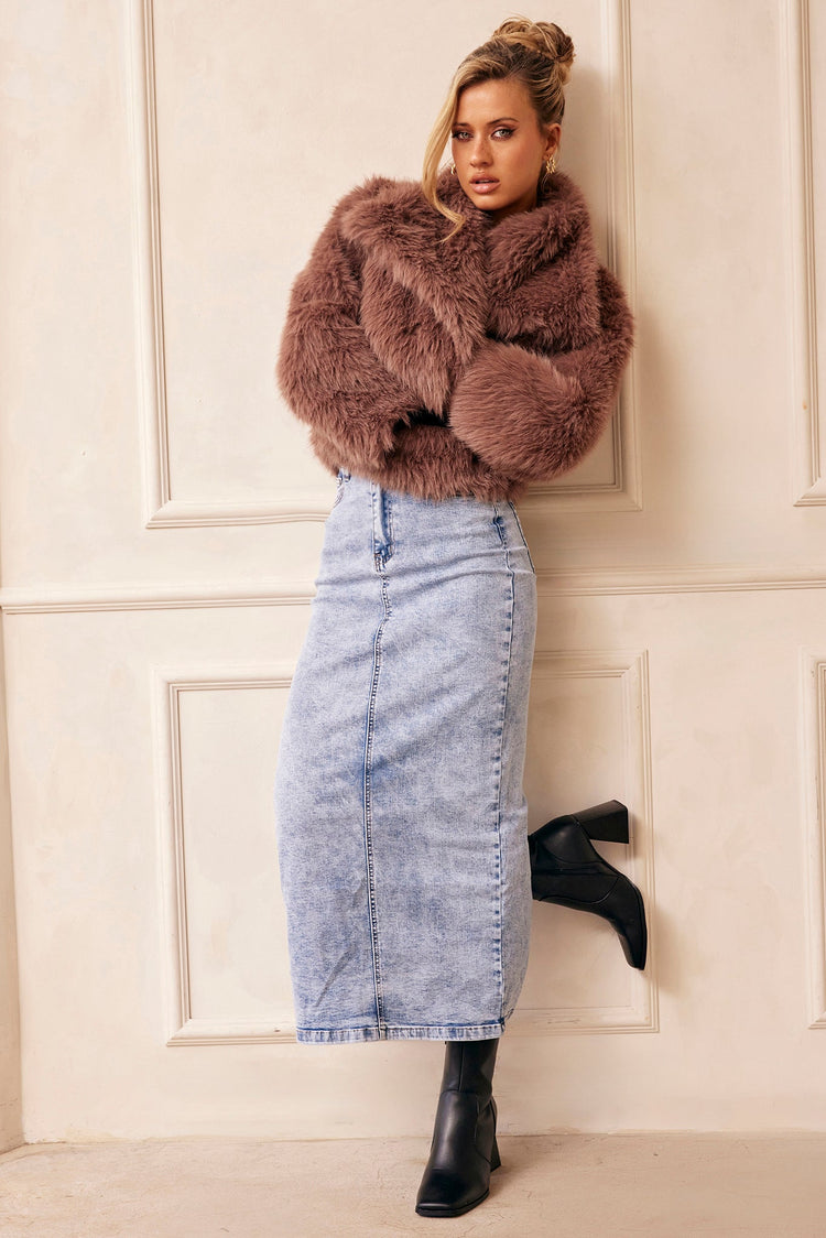 Dreaming Of Travel Faux Fur Jacket - Mocha for women
