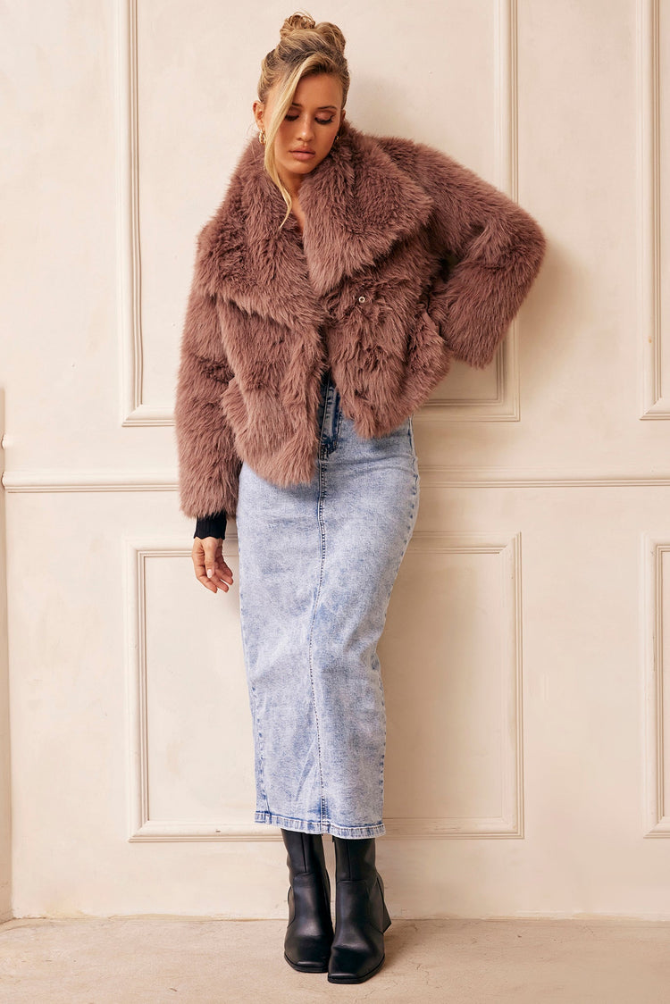 Dreaming Of Travel Faux Fur Jacket - Mocha for women