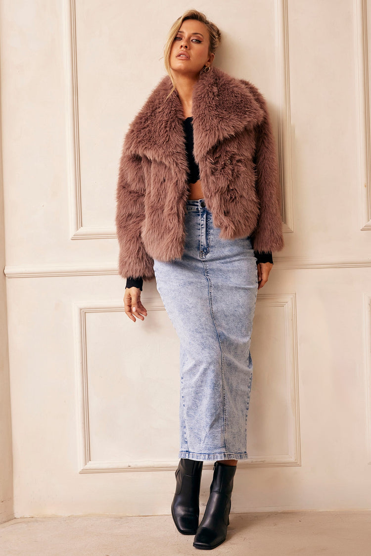 Dreaming Of Travel Faux Fur Jacket - Mocha for women