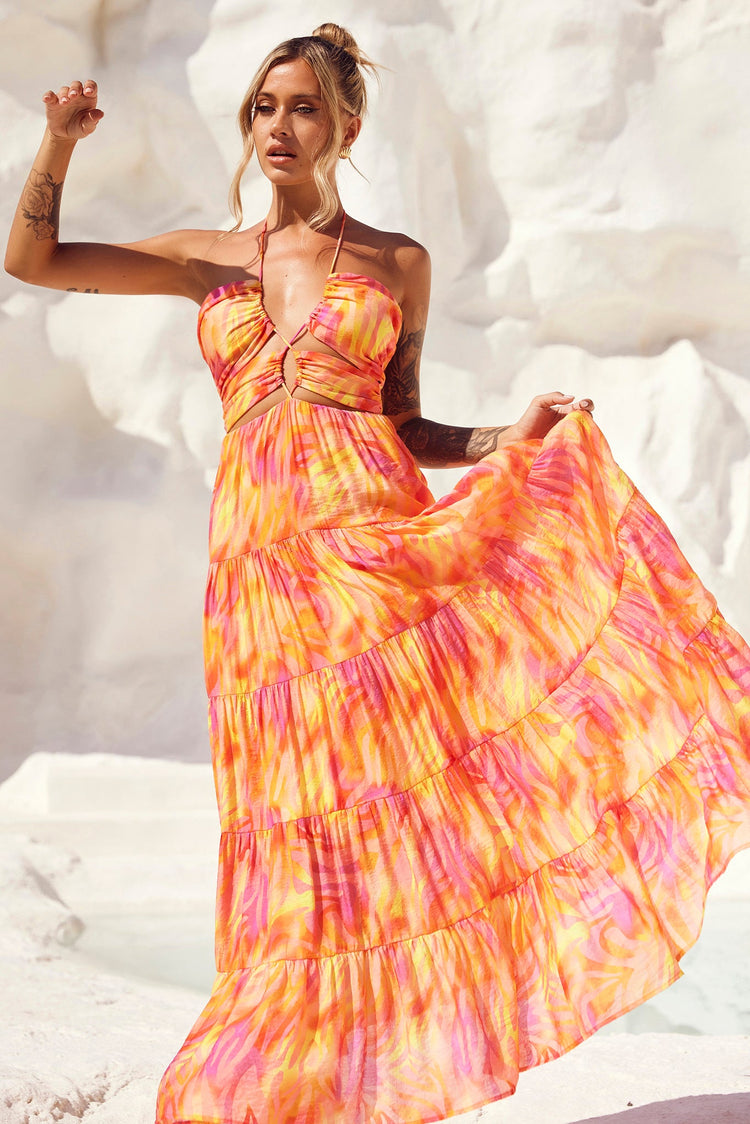 Dreamy Sun Maxi Dress - Orange Multi for women