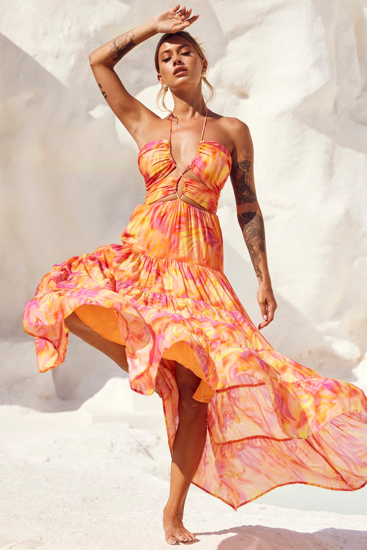 Dreamy Sun Maxi Dress - Orange Multi for women