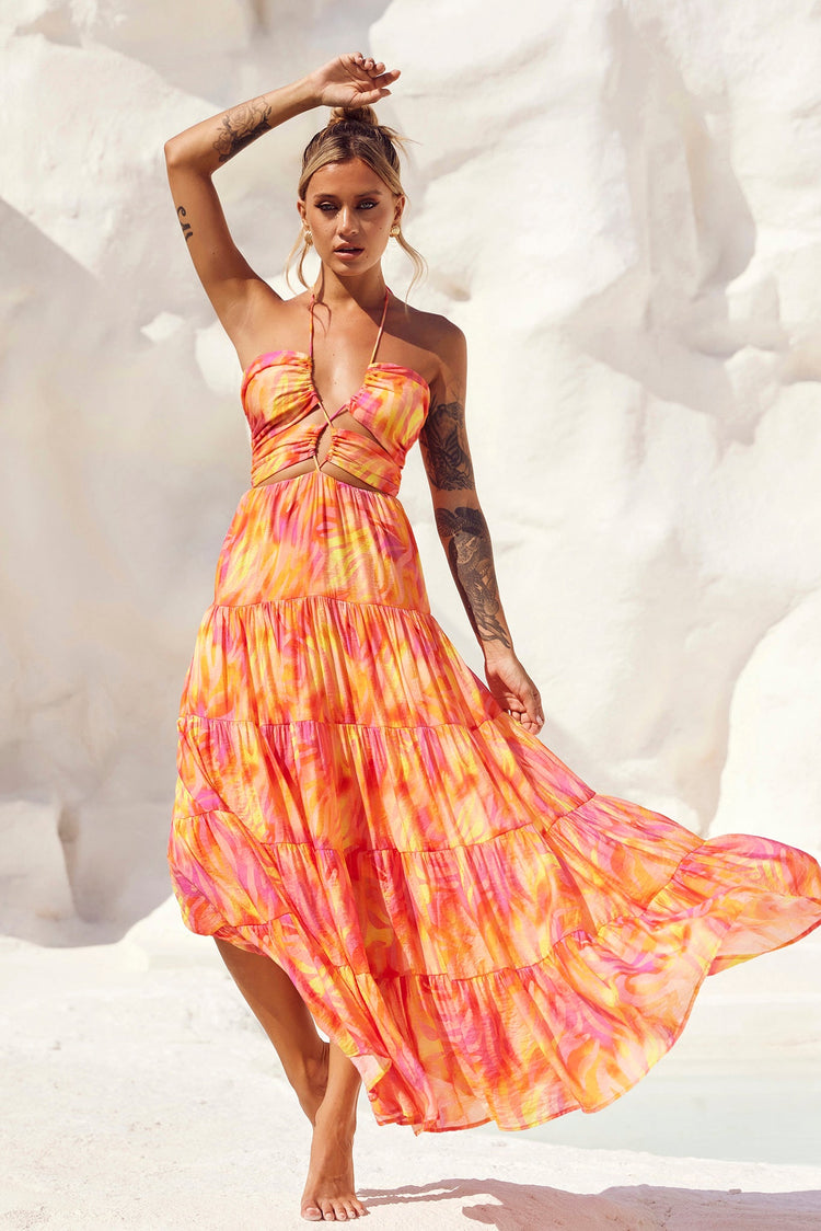 Dreamy Sun Maxi Dress - Orange Multi for women