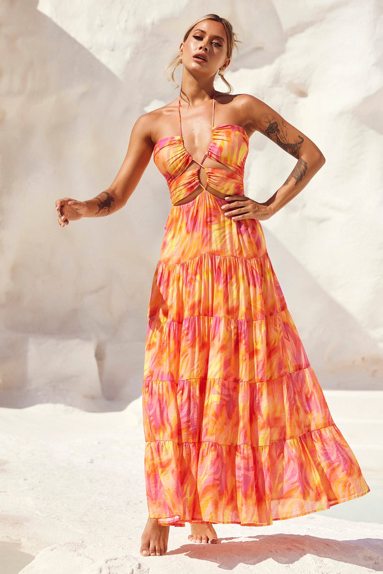 Dreamy Sun Maxi Dress - Orange Multi for women